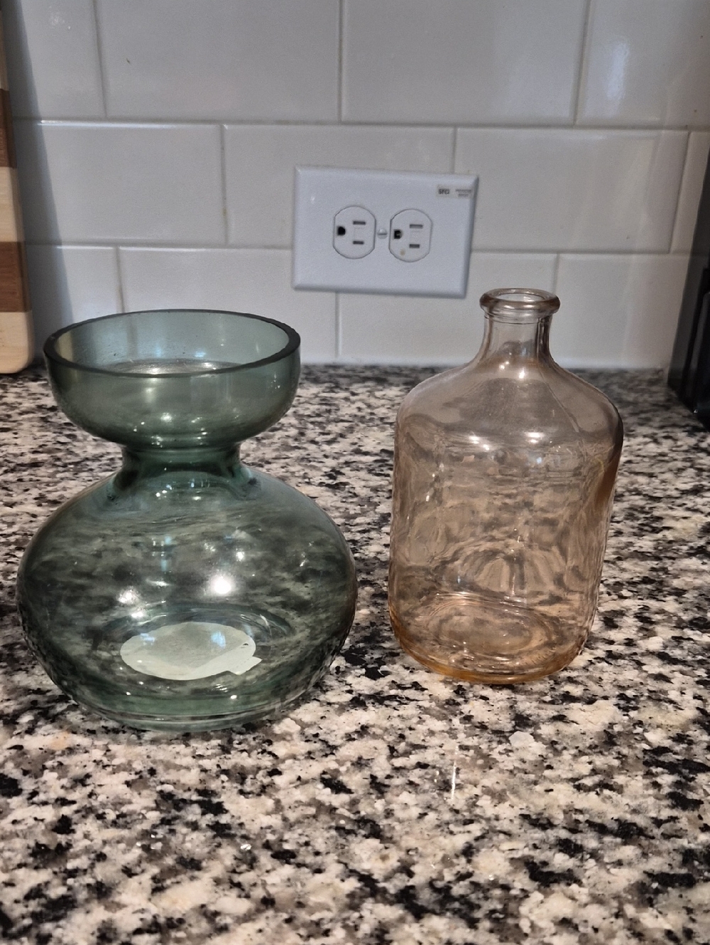 Ashland Green and Amber Glass Small Vases Set Of Two